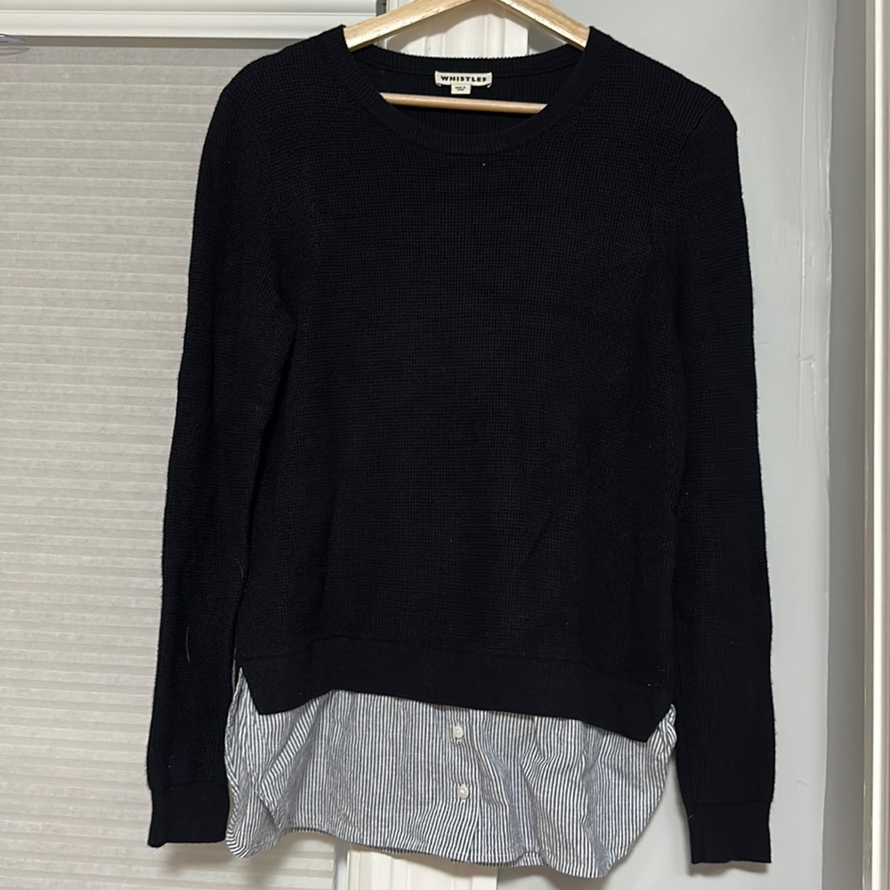 Whistles Women Navy Blue with Striped bottom sweater (S)
